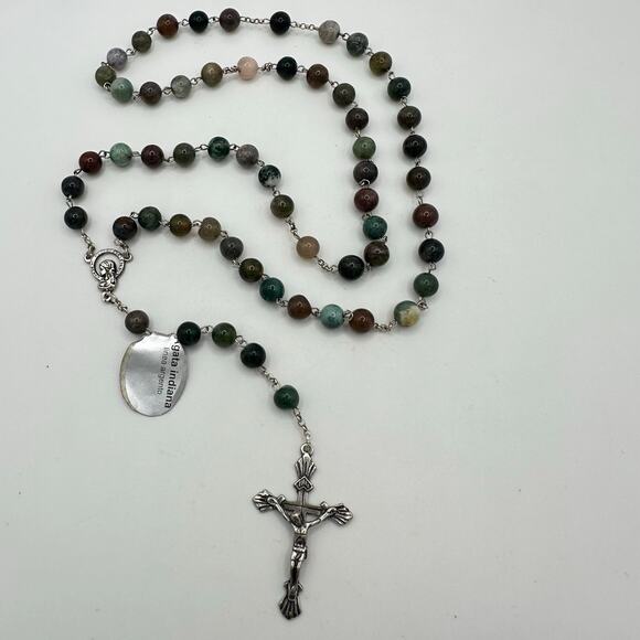 Vatican sterling silver multicolor semiprecious agate Catholic rosary necklace - Picture 4 of 9